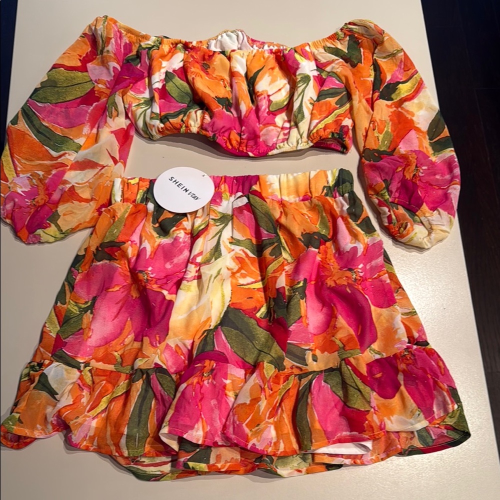 SHEIN Vibrant Floral Skirt with Ruffle Hem